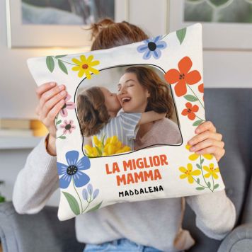 Federa Cuscino Personalizzabile 40x40 Cm - Stampa Fotografica E Testo - Raso Bianco - Idea Regalo