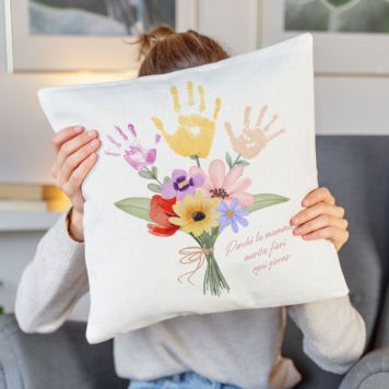 Federa Cuscino Personalizzata Mazzo di Fiori con Impronta della Mano