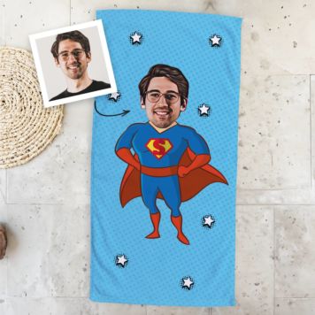 Asciugamano Personalizzato Supereroe in Stile Fumetto con Faccia
