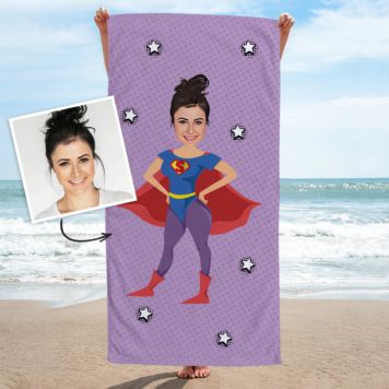 Asciugamano Personalizzato Supereroe in Stile Fumetto con Faccia