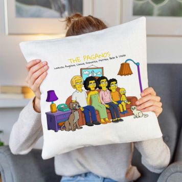 Federa Cuscino Personalizzata con Illustrazione di Famiglia Gialla Cartoni Animati