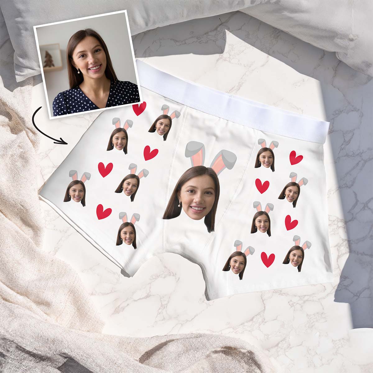 Mutande Personalizzate con Viso e Orecchie da Coniglio, Regali Foto, Regali Divertenti, Regali Romantici, Regali di Matrimonio, Regalini, Regalo, Idee Regalo