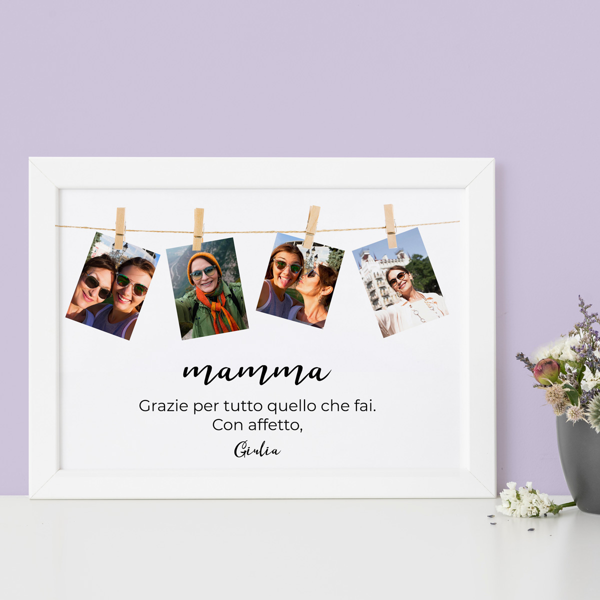 Poster Personalizzato con Foto Appese e Testo