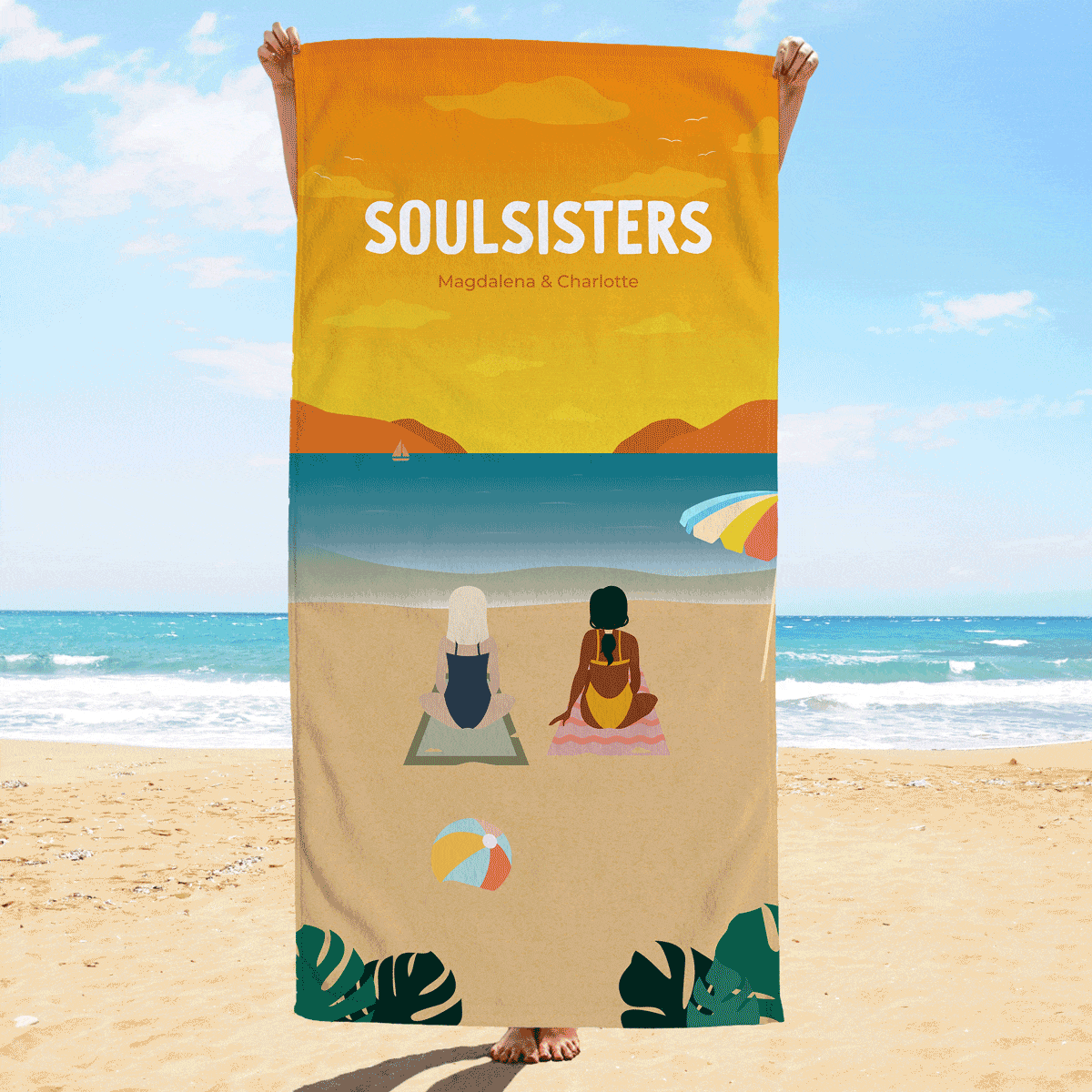 Telo Mare Personalizzato Illustrazione di Amiche in Spiaggia