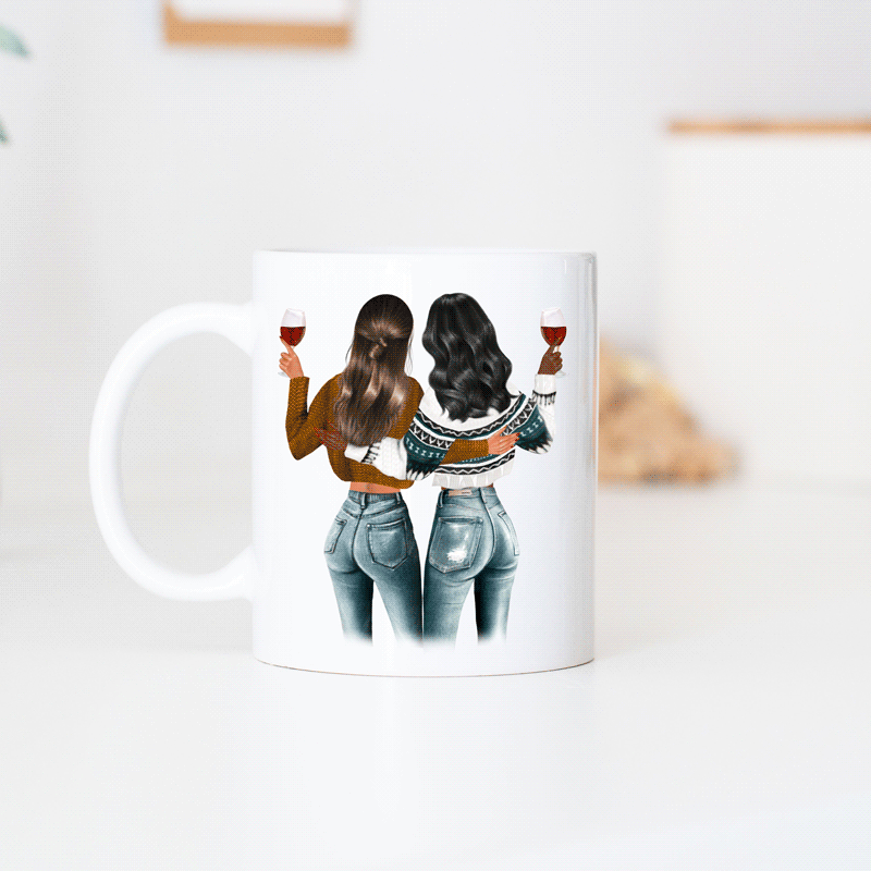 Tazza Personalizzata con Illustrazione di due Amiche