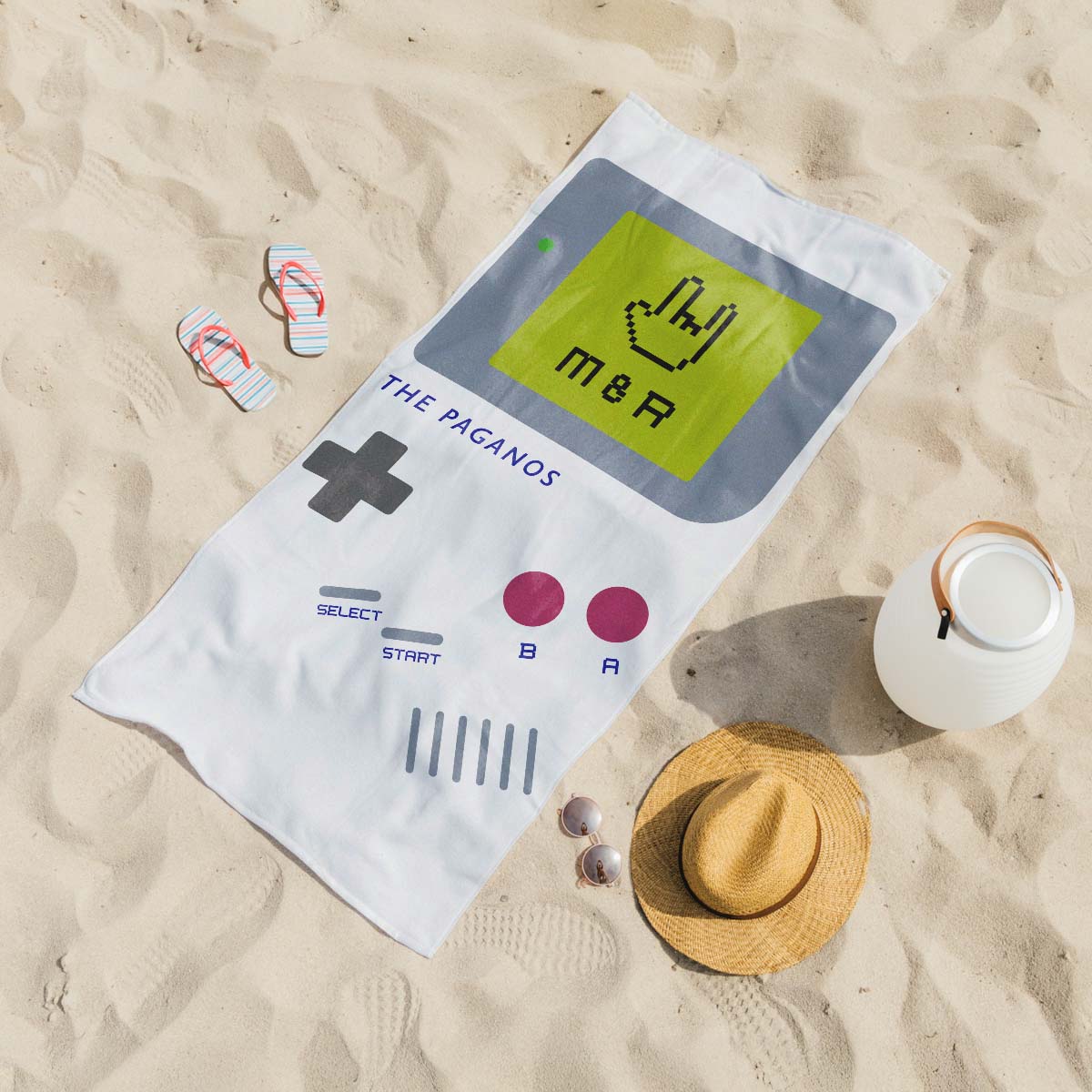 Telo Mare Personalizzato con Console da Gioco e Testo