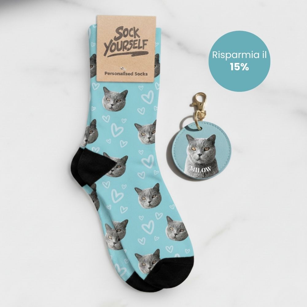 Set regalo calzini con animali domestici e portachiavi