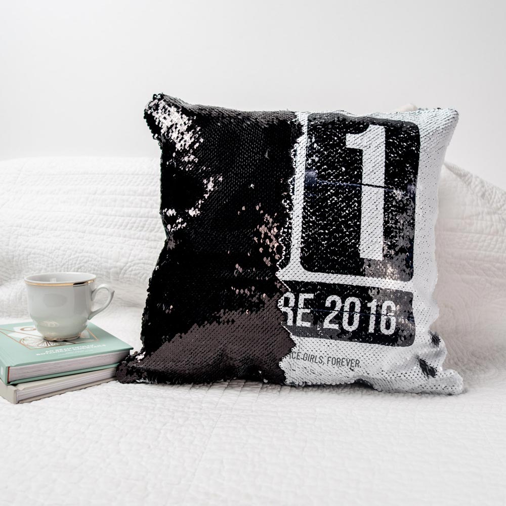 Federa con paillettes per cuscino con data personalizzabile