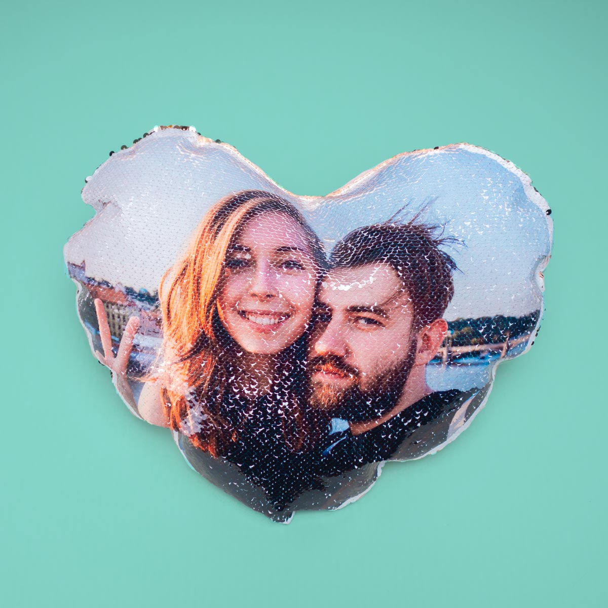 Federa Con Paillettes A Forma Di Cuore Personalizzabile Con Foto