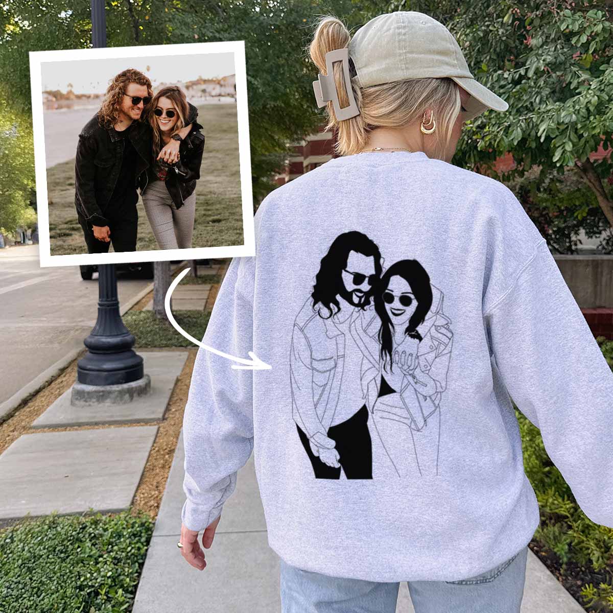 Felpa Personalizzata con Ritratto in stile Disegno Lineare di 2 Persone