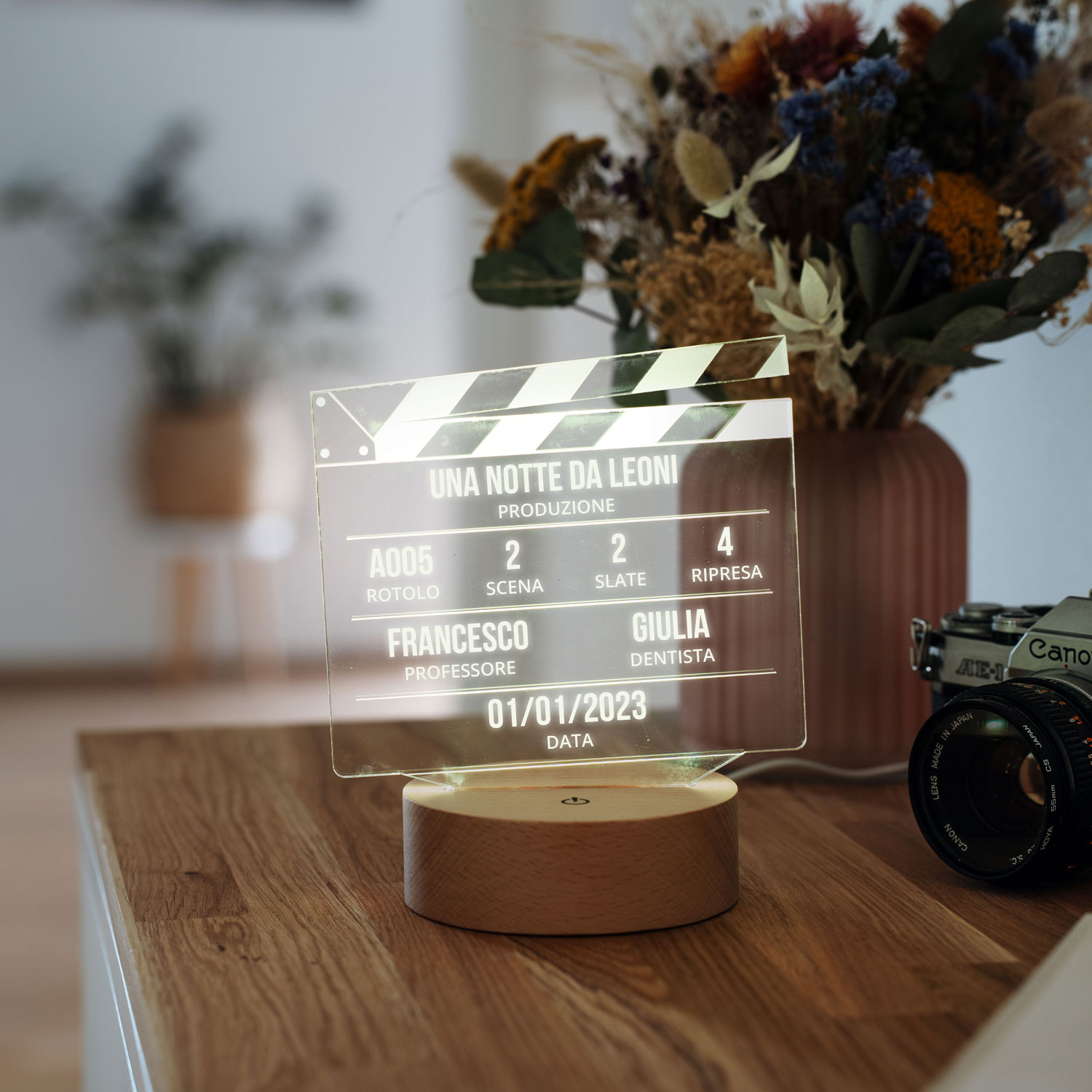 Lampada LED Personalizzata Ciak Cinematografico Regali di Compleanno Regali Romantici Regali di Matrimonio Regali Natale