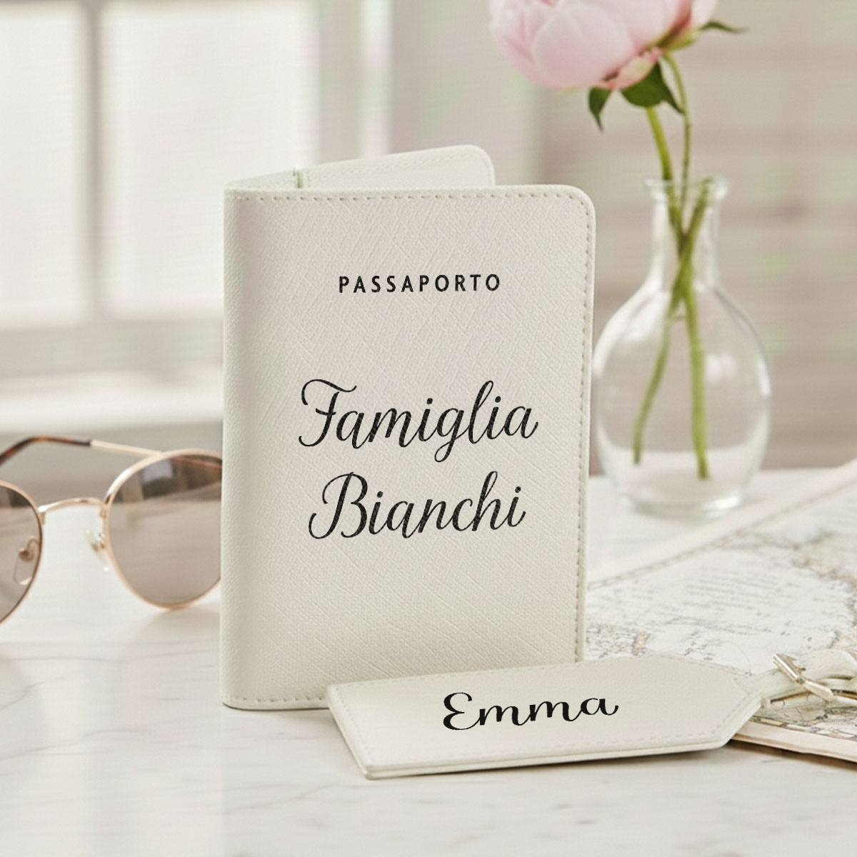 Porta Passaporto ed Etichetta Bagaglio Personalizzati con Testo, Festa del Papà, Regali Romantici, Regali di Matrimonio, Regalini, Regalo, Idee Regalo