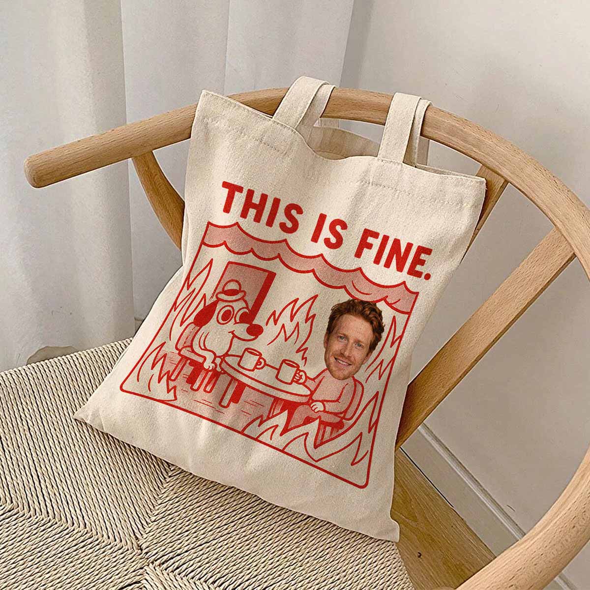 Tote Bag Personalizzata con Foto This Is Fine Meme
