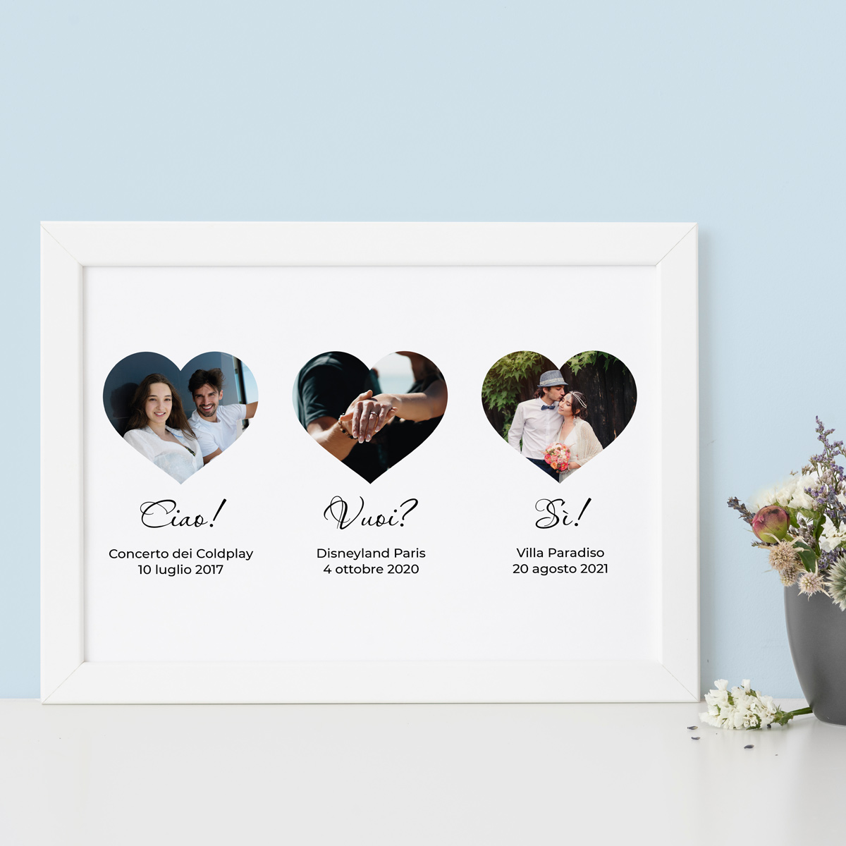 Poster Personalizzato con 3 Cuori e Testo