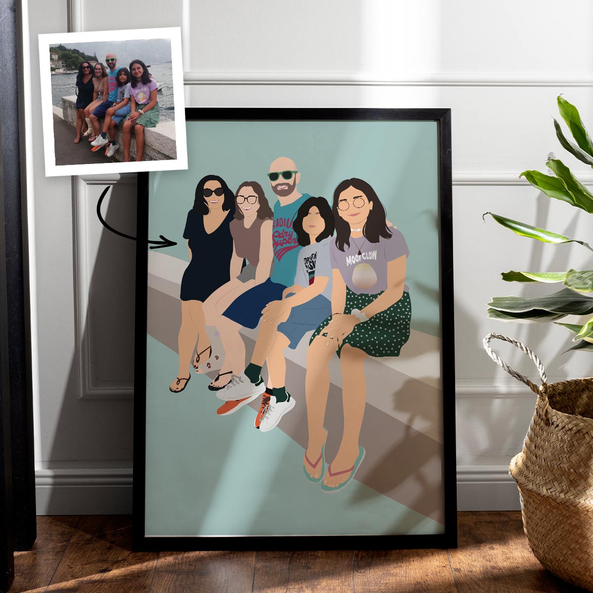Poster Illustrazione disegnata a mano con 5 Persone Personalizzabile Regali per Lei Regali per un'Amica Regali per la Sorella Regali per la Mamma