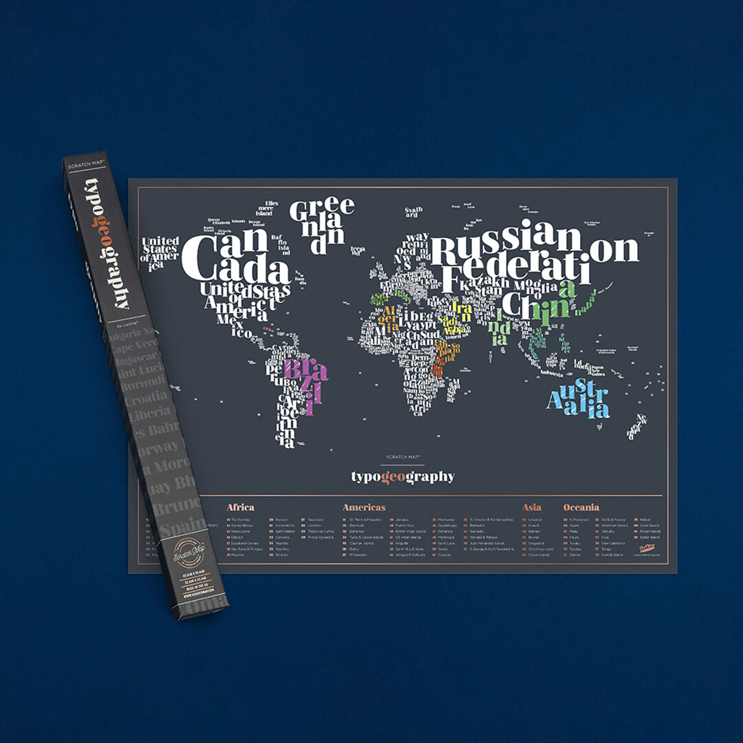 Mappa del Mondo Tipografica da Grattare