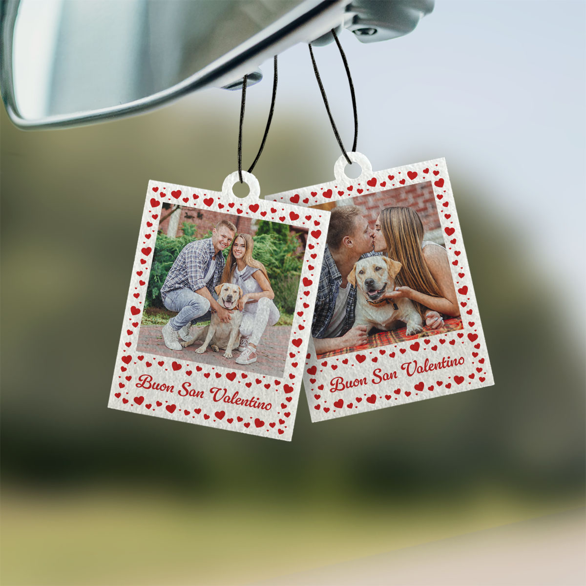 Profumatore Auto Personalizzato Set da 2  in stile Polaroid con Cuori, Regali San Valentino, Regali Foto, Regali Divertenti, Regali Romantici, Regali di Matrimonio, Regalini, Regalo, Idee Regalo