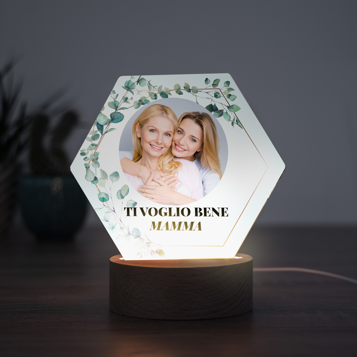 regali per la mamma lampada LED con foglie, foto e testo