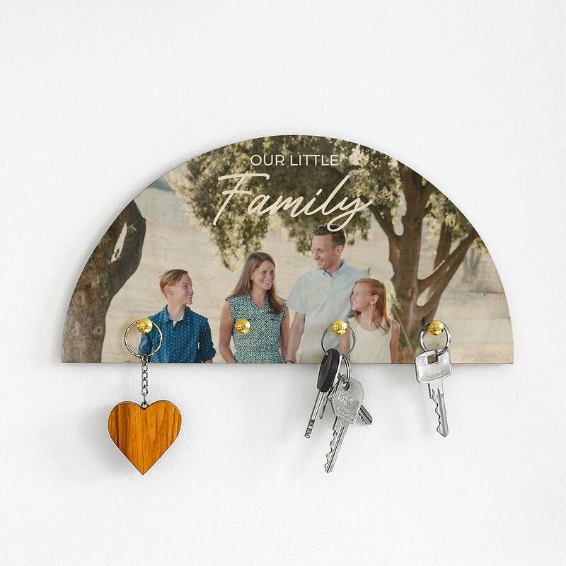 Portachiavi da Parete in Legno Personalizzato con Foto e Testo