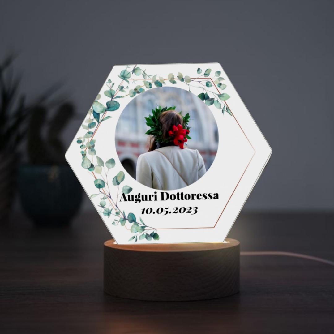 Lampada LED Foglie Personalizzata con Foto e Testo Regali di Laurea
