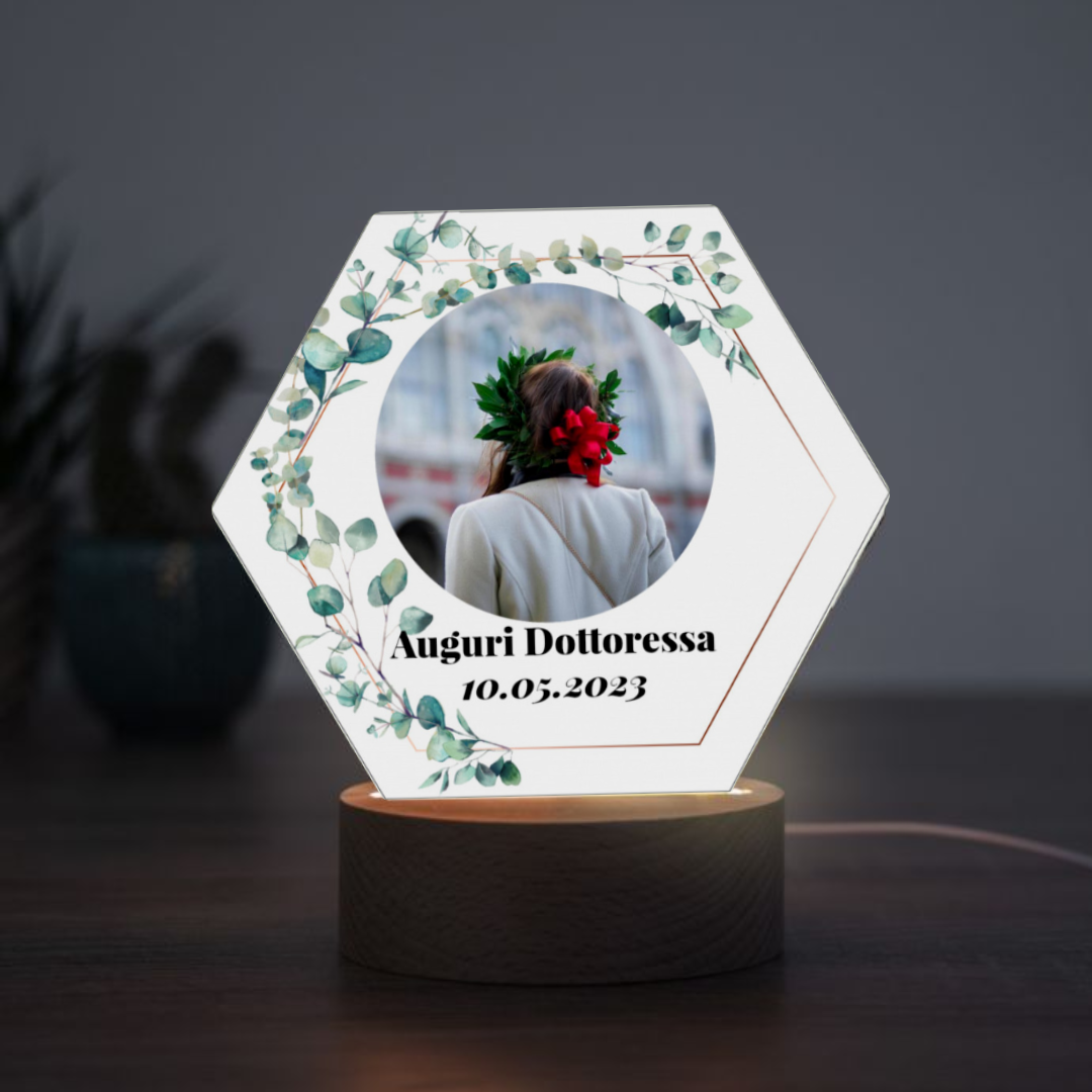 Lampada LED Foglie Personalizzata con Foto e Testo Lampada LED Foglie Personalizzata con Foto e Testo Regali di Laurea