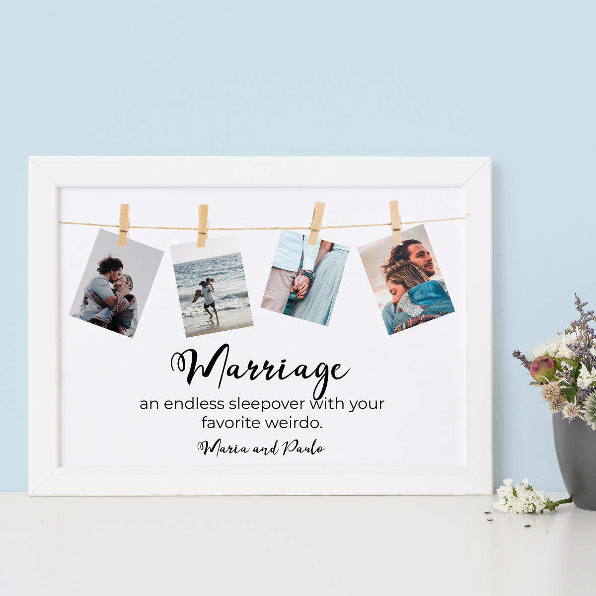 Poster Personalizzato con Foto Appese e Testo regali di matrimonio poster con foto appese e testo