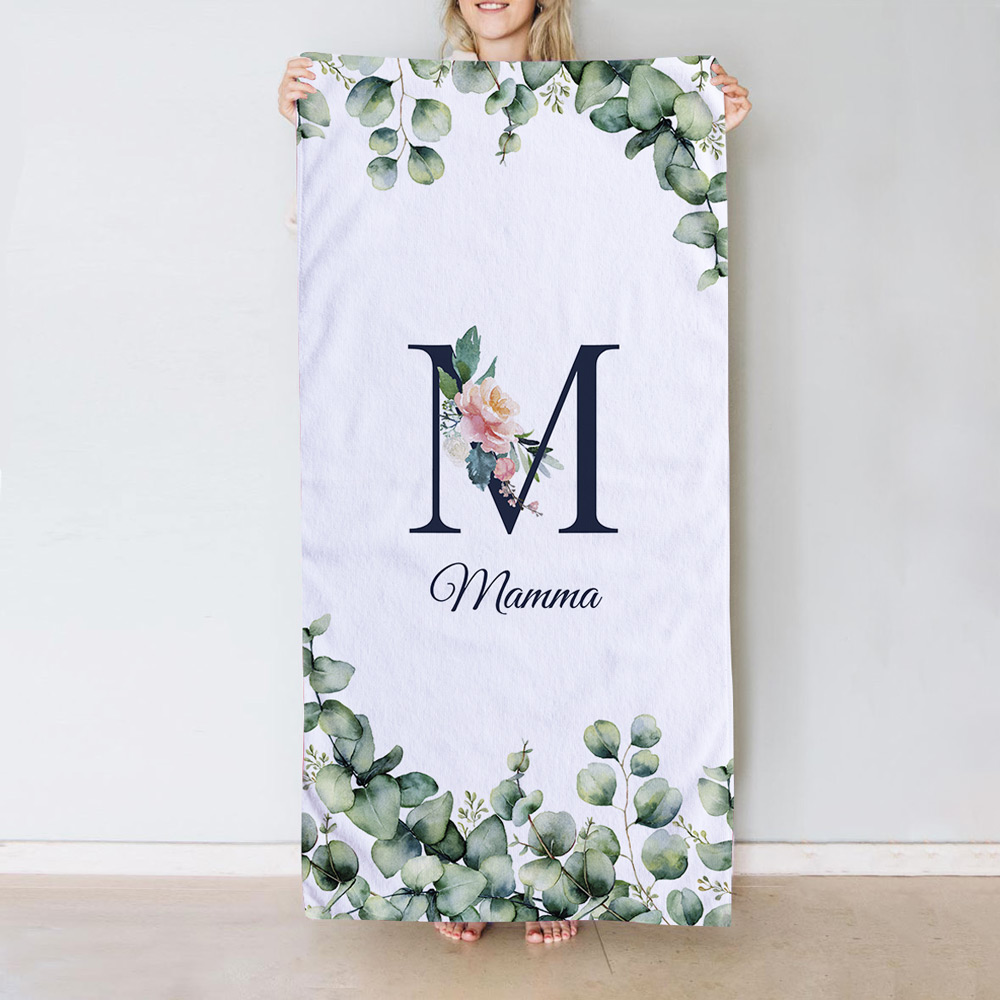 regali per la mamma asciugamano con monogramma floreale e testo