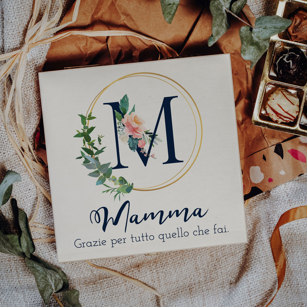regali per la festa della mamma cioccolatini personalizzati con monogramma e testo