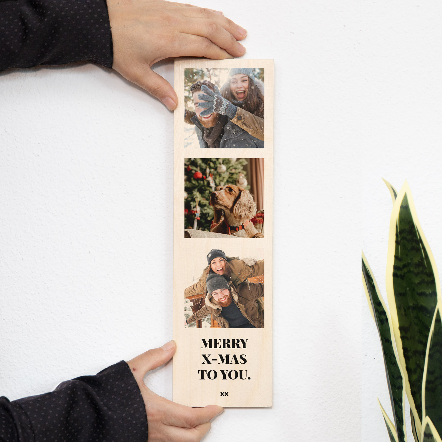 regali di natale quadro in legno lungo con 3 foto e testo