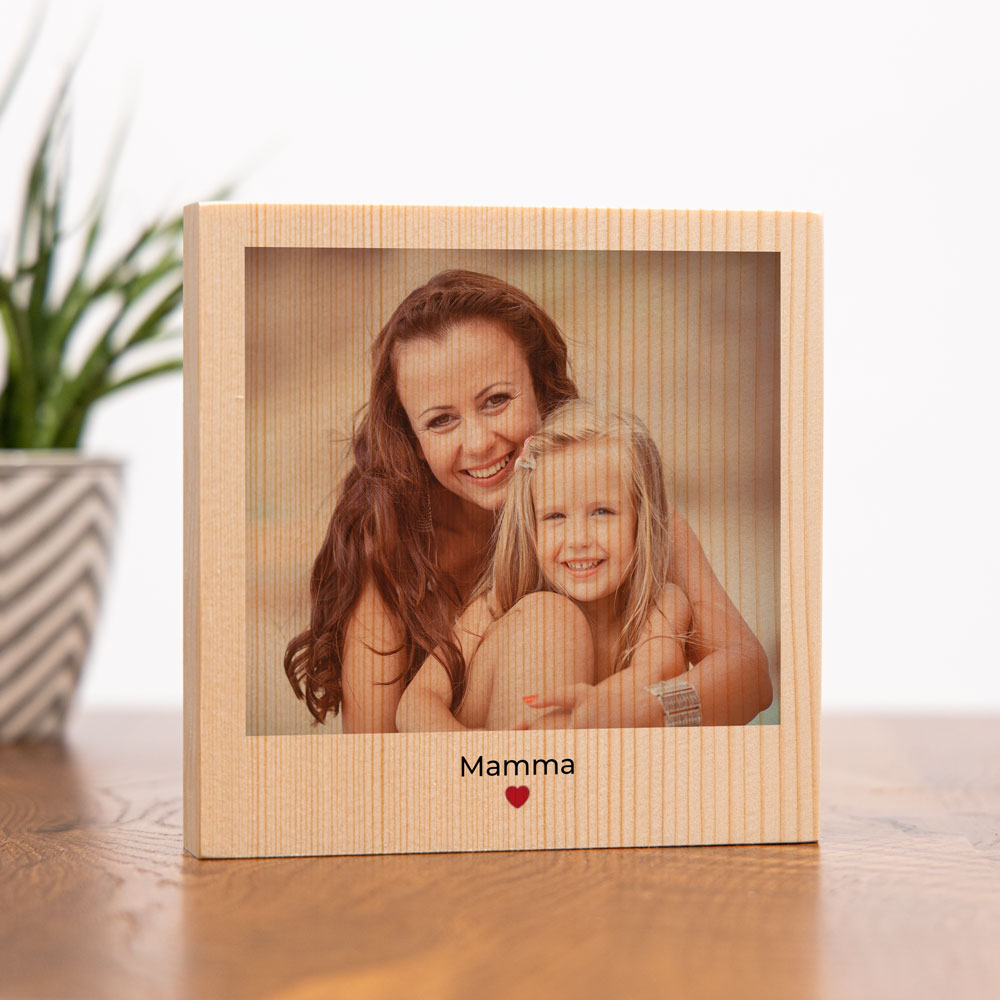regali per la festa della mamma stampa su legno quadrato con foto e testo