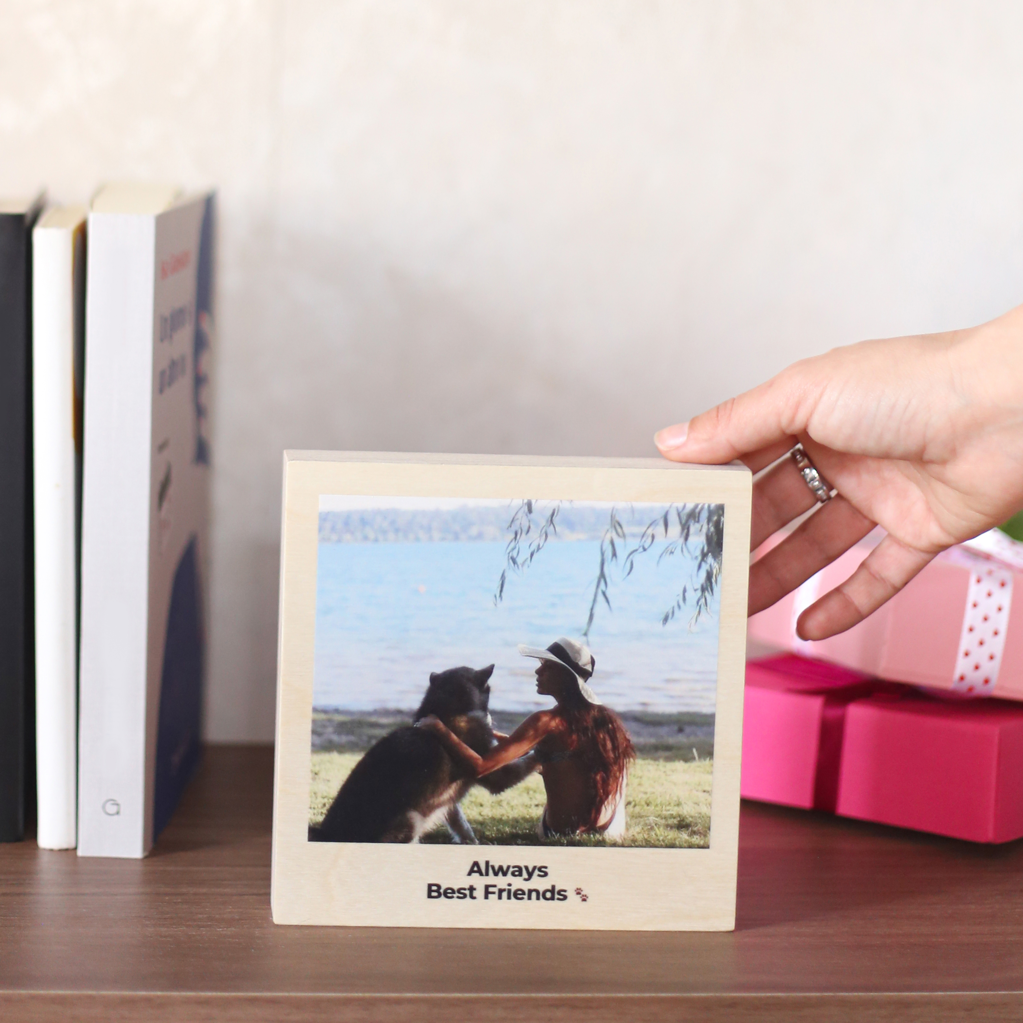 Stampa su Legno Quadrato con Foto e Testo regali per amanti degli animali quadro in legno quadrato con foto e testo