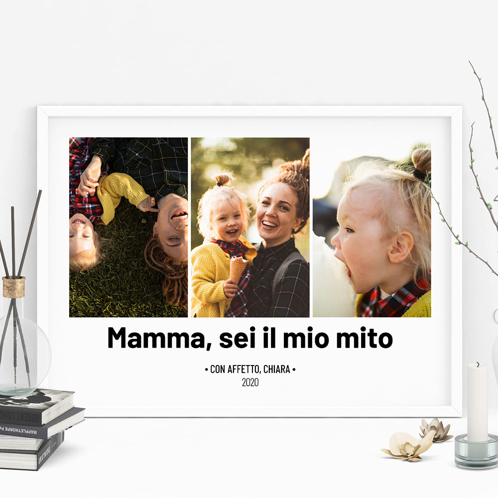 regali per la festa della mamma poster personalizzato con 3 foto e testo