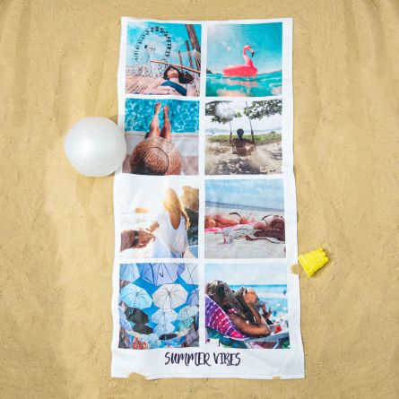 Telo Mare Personalizzato con 8 Foto e Testo