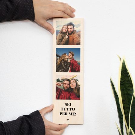Quadro in Legno Lungo con 3 Foto e Testo