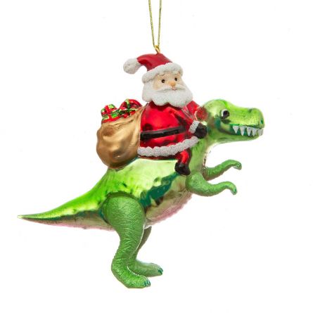 Palla di Natale Babbo Natale con Dinosauro