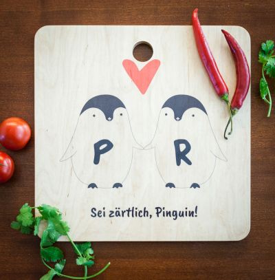 Regali romantici - Tagliere Personalizzabile - Coppia di Pinguini