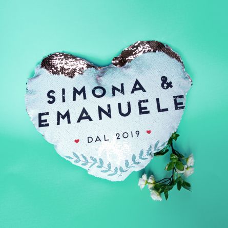 Federa per Cuscino a Cuore con Paillettes Personalizzabile con Nomi