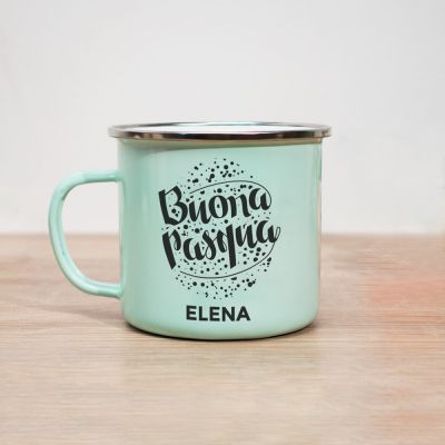 Tazza di Metallo Buona Pasqua con Testo Tazza di Metallo Buona Pasqua con Testo
