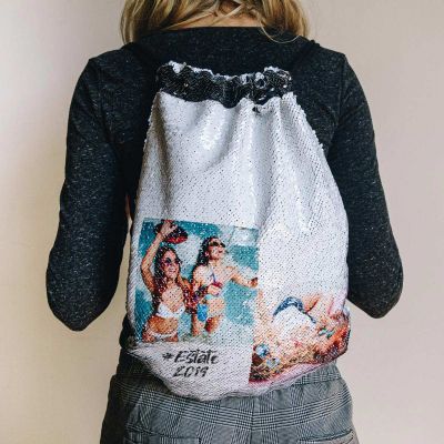 Zainetto a Sacca con Paillettes Personalizzabile con Testo e 2 Foto Zainetto a Sacca con Paillettes Personalizzabile con Testo e 2 Foto